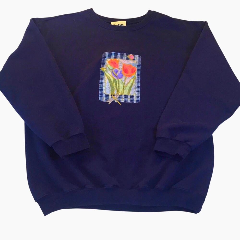 Northern Reflections Blue Sweatshirt Vintage Framed Tulips